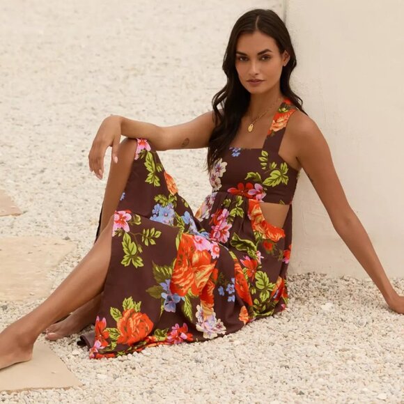 Anthropologie The Piper Bandeau Maxi Dress Brown Floral Plus Size 2X NWT - Picture 5 of 7